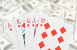 Cards on money background