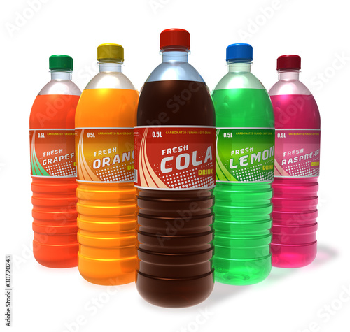Illustration: Set of refreshing drinks in plastic bottles Set of refreshing drinks in plastic bottles