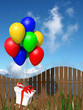 Gift box flying with ballons