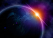 Planet earth with sunrise in space Planet earth with sunrise in space