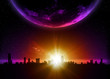 Planet earth with sunrise in space