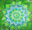 abstract green painted picture with circle pattern, mandala of a