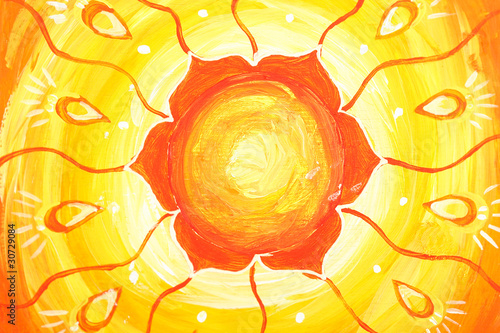 Photo: closeup of bright orange painted picture with circle pattern, ma closeup of bright orange painted picture with circle pattern, ma