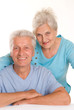 elderly couple  on a white