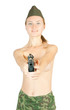 Army girl posing with  two guns