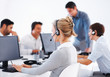 Call center employees with headset
