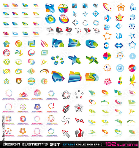 Vector: 132 Abstract Design Elements 2D and 3D 132 Abstract Design Elements 2D and 3D