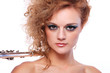 Portrait of a woman playing flute Portrait of a woman playing flute