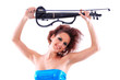 Attractive violinist playing the electric violin Attractive violinist playing the electric violin