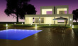 Modern house with pool night view