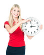 Young beautiful woman with the clock