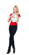Blonde beautiful girl with the clock