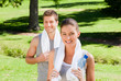 Photo: Sporty couple in the park Sporty couple in the park