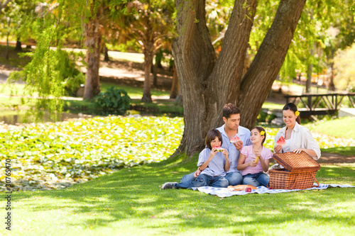 Photo: Cute family picnicking in the park Cute family picnicking in the park