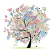Floral tree in pastel colors for your design, spring
