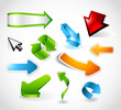 Set of various shiny and colorful arrows
