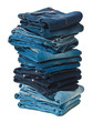 Stack of blue jeans a white background