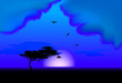 Lone Tree At Night. Vector Lone Tree At Night. Vector