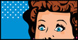 Cropped woman face pop art comic banner with Eyes Wide open