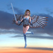 Female Fantasy Angel with sword. 3D rendering over fantasy Female Fantasy Angel with sword. 3D rendering over fantasy