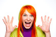 Shocked woman with hands near face screaming wow