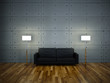 Sofa Rendering schwarzes Sofa beleuchtet