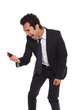Yelling at his phone