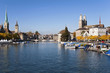 Limmat river and city on a sunny day at Zurich - Switzerland Limmat river and city on a sunny day at Zurich - Switzerland