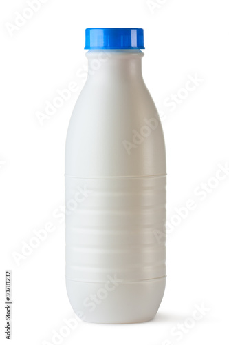 Photo: Plastic bottle with blue lid for dairy foods Plastic bottle with blue lid for dairy foods