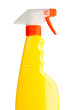 Yellow transparent spray bottle on white background