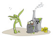 Vektor: Windrad gegen Atomkraftwerk, Illustration Windrad gegen Atomkraftwerk, Illustration