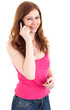 Foto: young female having a conversation over the mobile, isolated young female having a conversation over the mobile, isolated
