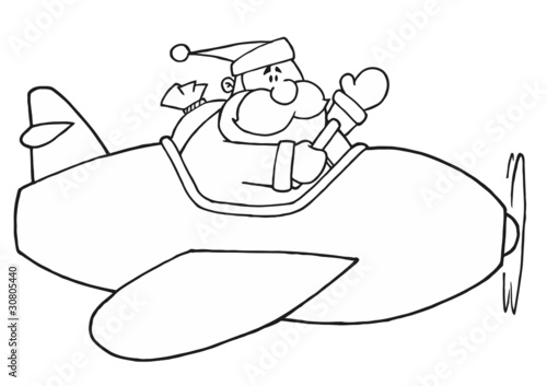 Airplane Coloring Sheets on Vector  Black And White Coloring Page Outline Of Santa Flying A Plane