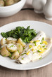 Seabass with new potatoes and spinach