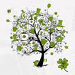 St. Patrick's Day, drawing tree with beer mugs for your design