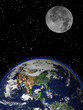 Earth and moon in space