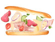 French baguette with ingredients in the air isolated