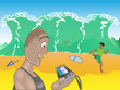 A big wave covers beach and people