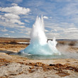 Famous Geyser eruption in a sunny day, Iceland
