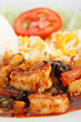 Thai spicy food, prawn fried with vegetables
