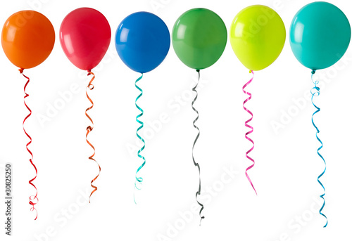 Photo: row of balloons on a white background row of balloons on a white background