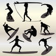 silhouettes of surfers - vector