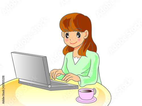 Vector: Businesswoman with laptop woman housewife Businesswoman with laptop woman housewife