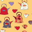Seamless pattern with tea pots and cups in retro style Seamless pattern with tea pots and cups in retro style