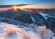 Frosty sunset panorama in beauty mountains