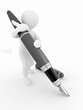 Men with pen on white isolated background
