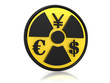 dollar, yen and euro with radioactive symbol
