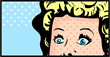 Cropped woman face pop art comic banner with Eyes Wide open