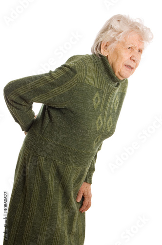 Photo: Grandmother holding a cane on white background Grandmother holding a cane on white background