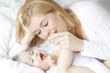 mother and son playing